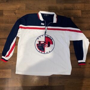 Vintage Results‎ Jeans Mens XL Pullover 1/4 Zip Long Sleeve White Blue Red Y2K